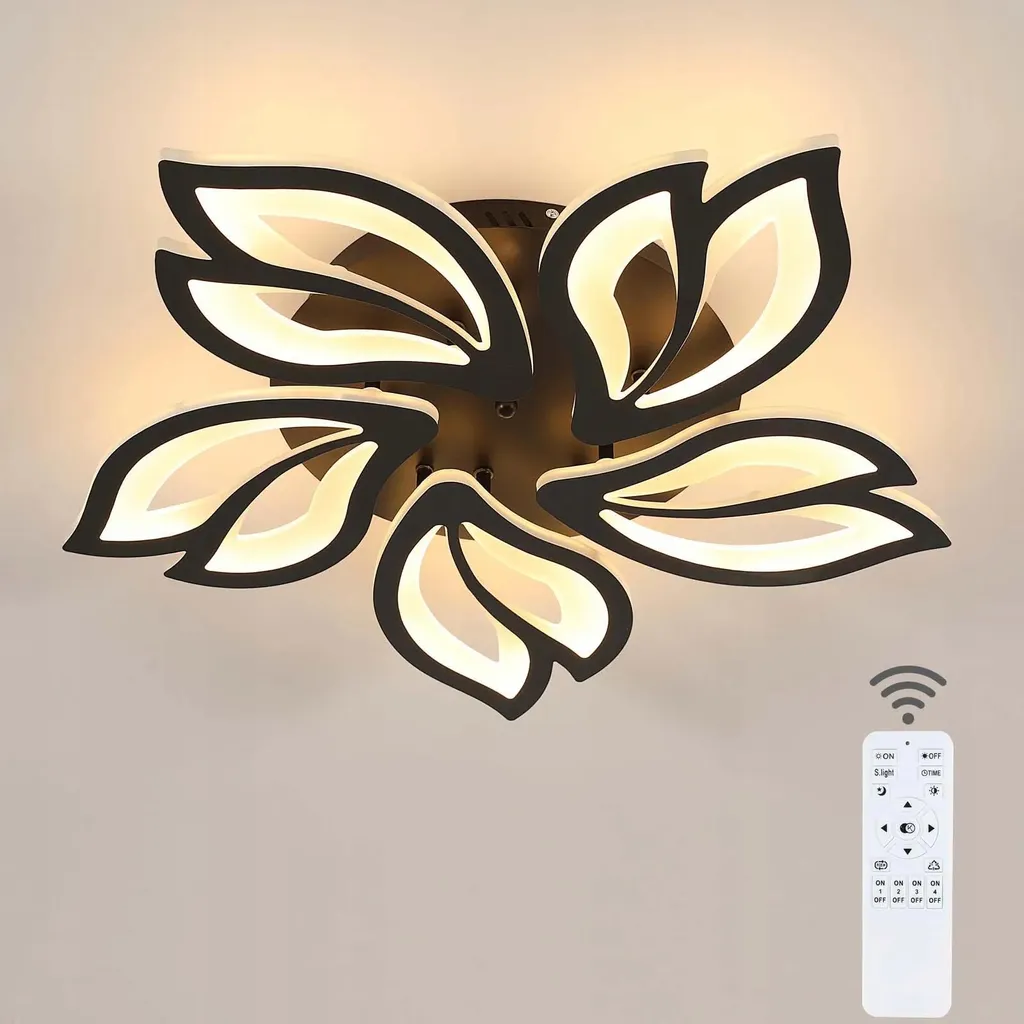 Plafonnier LED noir puissant pour grande pièce sombre 45W télécommandé