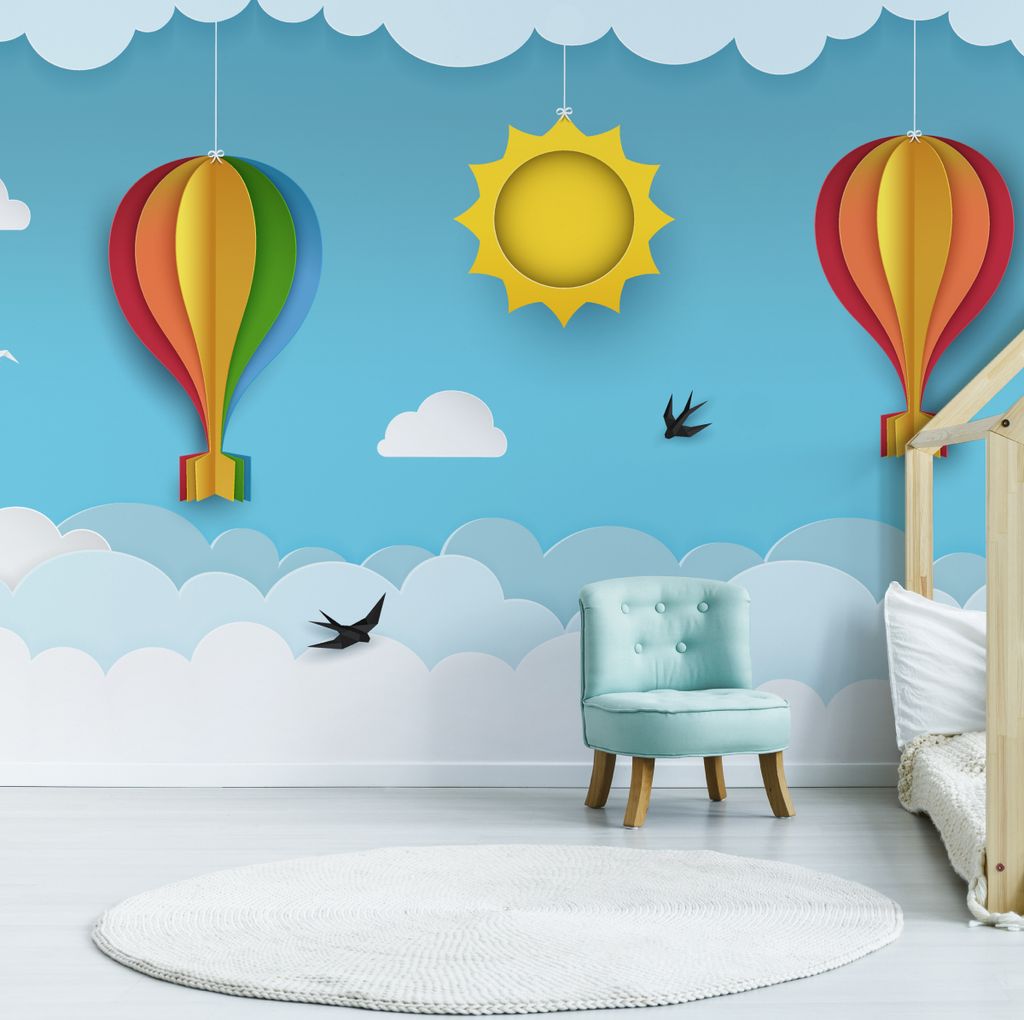 Muralo XXL Selbstklebende FOTOTAPETE Luftballons SUN Voegel Wolken 3D Effekt (B) 450 cm x (H) 300 cm Tapete Wandtapete WOHNZIMMER SCHLAFZIMMER 4874