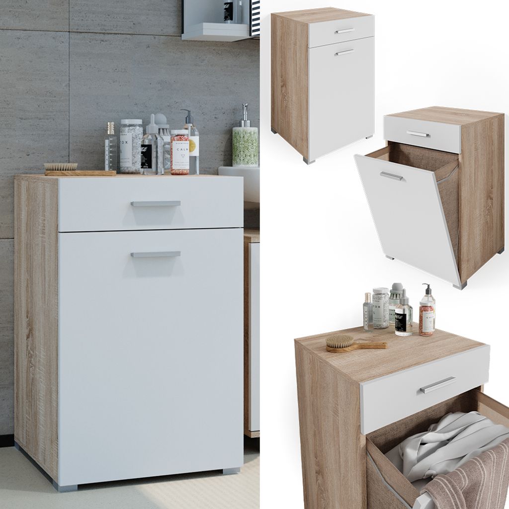 Vicco Badkamerkast Beatrice, Artisanaal eiken/antraciet, 38 x 93 cm met uitneembare binnenzak | Artisanaal eiken/antraciet | Linnenkast | 406673149797306