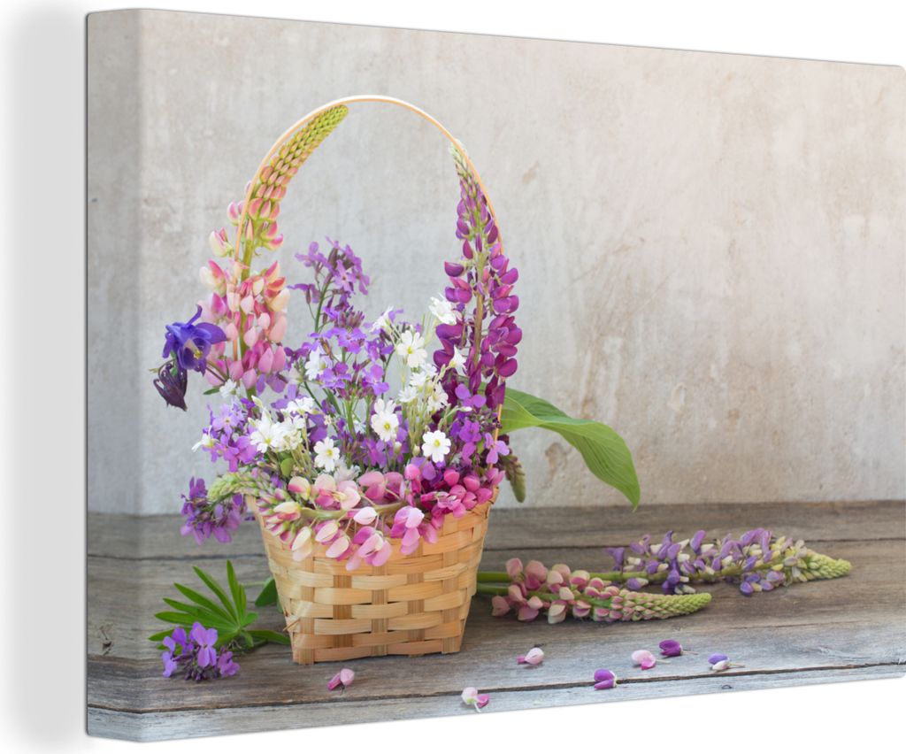 OneMillionCanvasses - Leinwandbilder - 150x100 cm, Korb - Blumen - Stilleben, Wandbilder Kunstdruck Wanddekoration