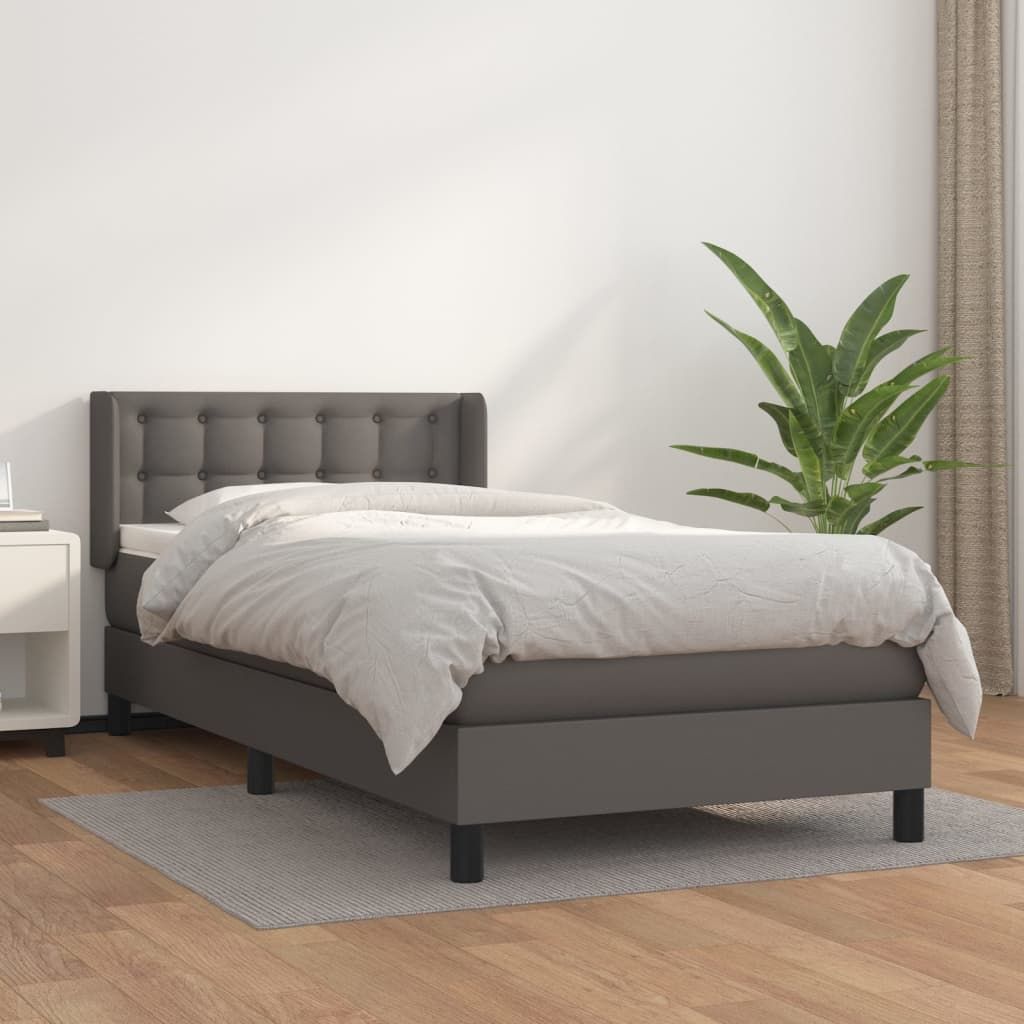 Boxspringbett mit Matratze Grau 90x190 cm Kunstleder , Klassische Betten Design 2024