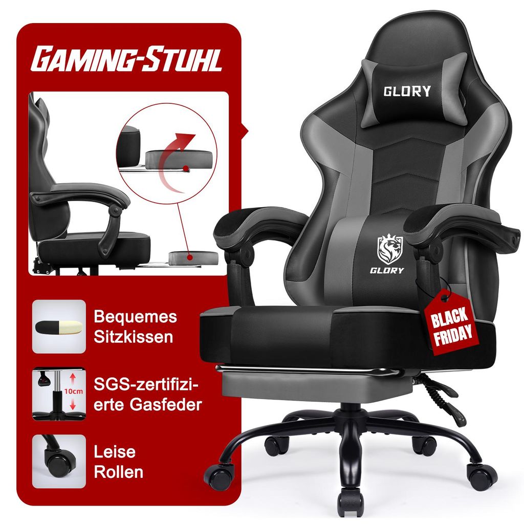 Gaming-Stuhl Mit Fußstütze – Ergonomischer Bürodrehstuhl Verstellbar