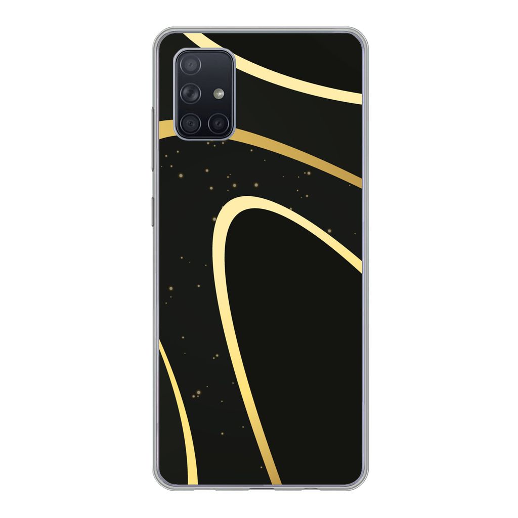 MuchoWow Handyhülle Schutzhülle Hülle für Samsung Galaxy A71 Goldene Wellen auf schwarzem Hintergrund Silikon Softcase Handy Hülle - Kartenb...