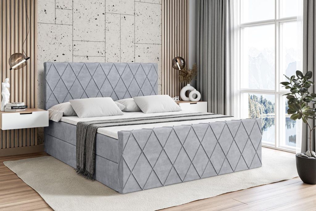 ALTDECOR Boxspringbett mit Matratze und Lattenrost - LEPARO -Z - 180x200 cm - Grau Monolith - Boxbett, Fußteil, Topper, Polsterbett mit Bettkasten...