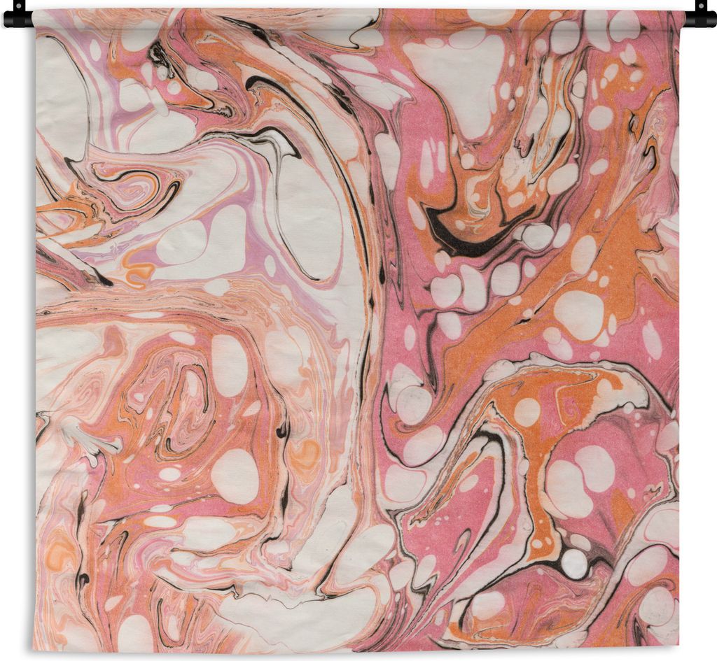 MuchoWow Wandteppich Wandbehang Marmor - Orange - Weiß 120x120 cm Tapisserie Dekoration Wandtuch - Modern - Baumwollgewebe