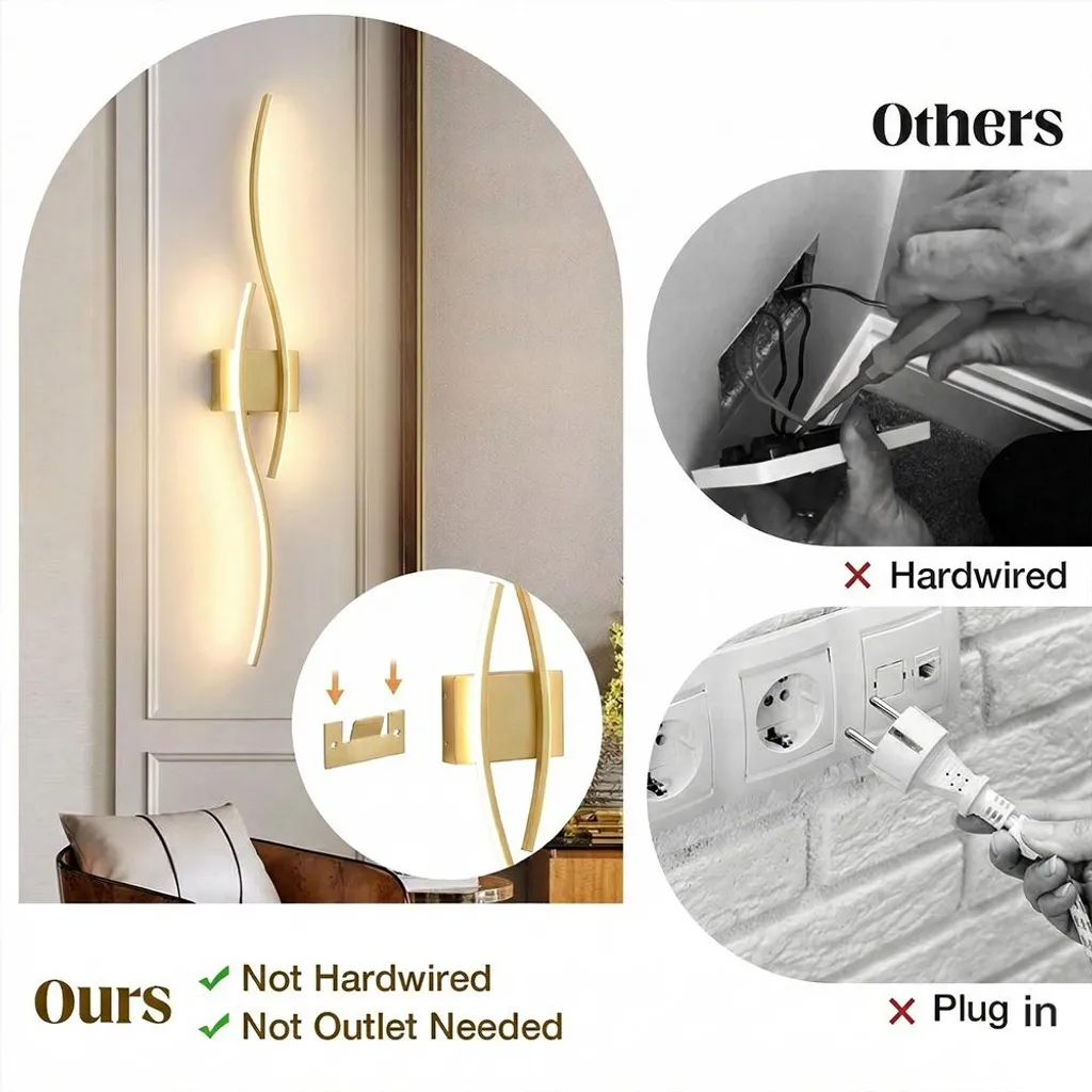 Lampe murale de luxe LED 100 cm rechargeable dorée avec télécommande