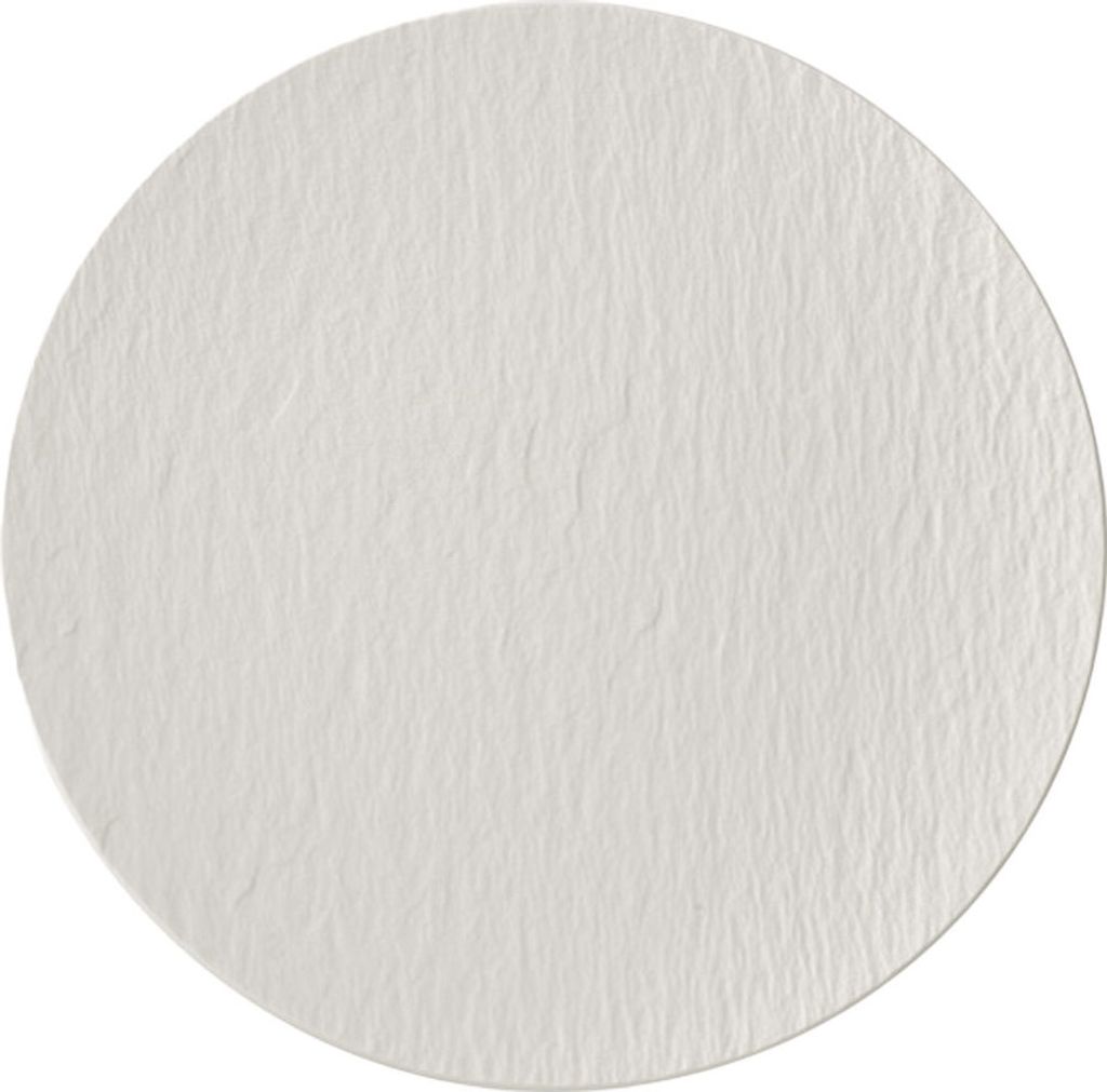 A white, circular plate with a textured surface is shown against a white background.