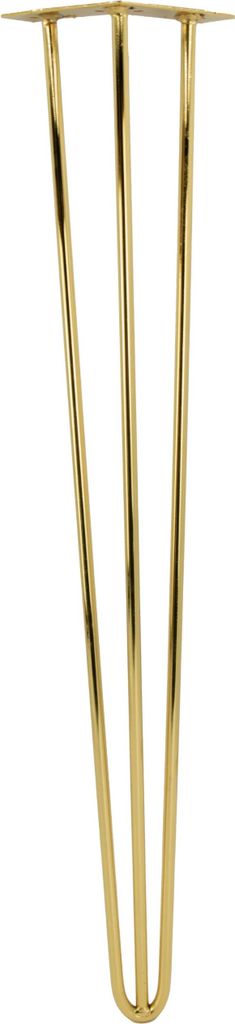 A set of three gold-colored hairpin legs for furniture, shown against a white background.