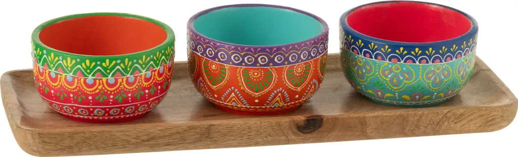 J-Line Plateau + 3 coupes Mumbai Terracotta/Bois Mix - Set Apéro