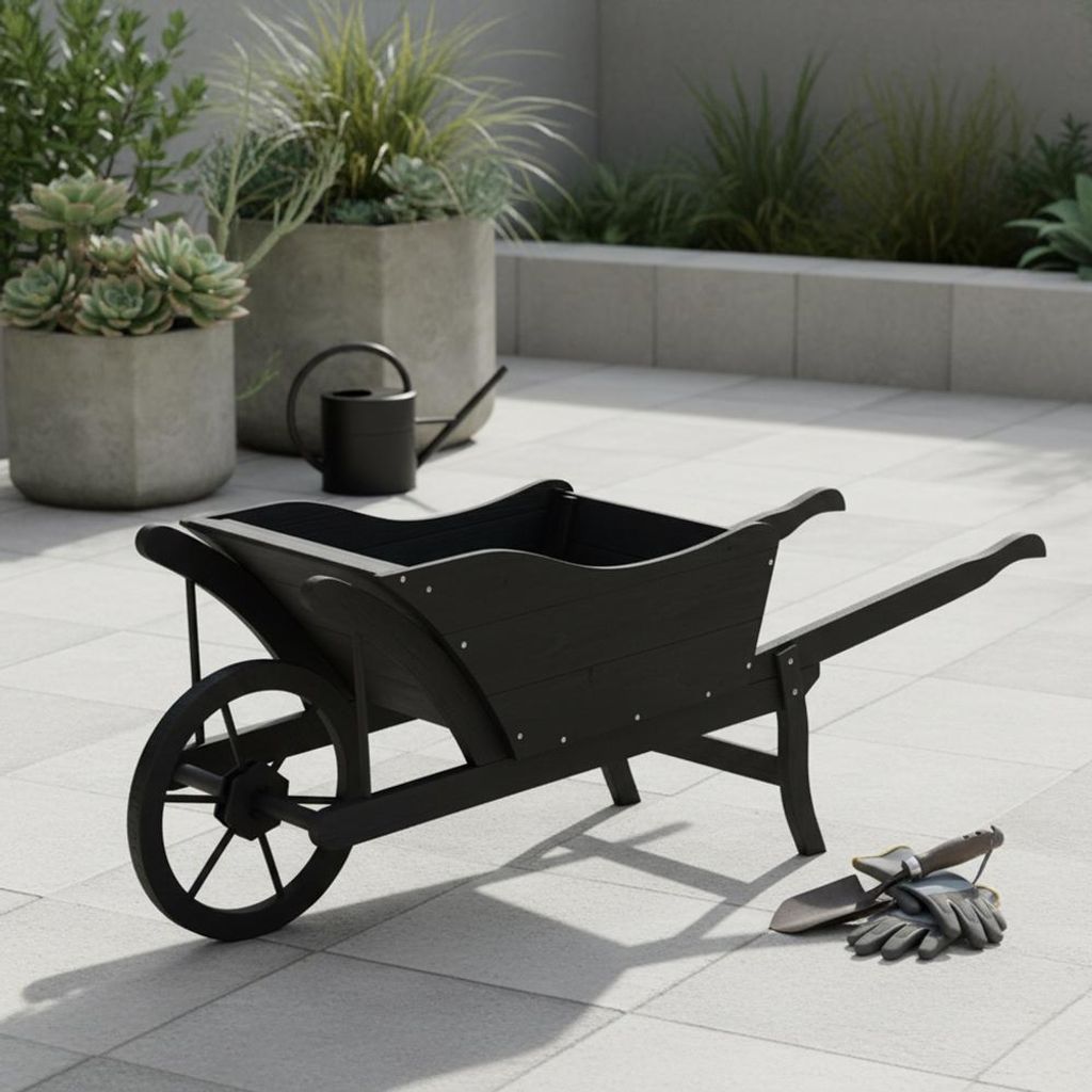 Pflanzschubkarre Holz schwarz Blumenkübel rustikal Gartendeko