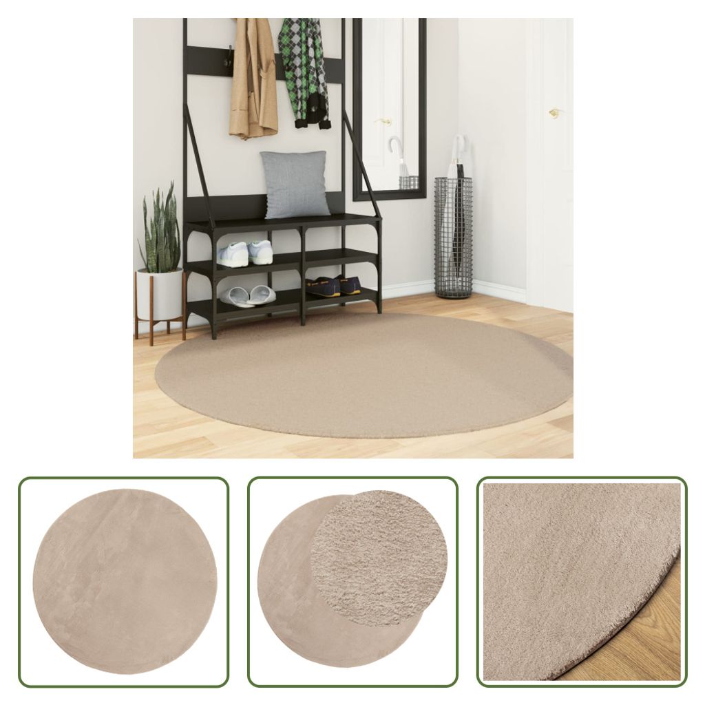 The Living Store Teppich HUARTE Kurzflor Weich und Waschbar Sandfarben Ø 160 cm