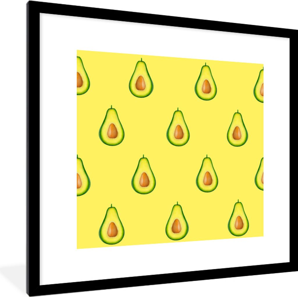 MuchoWow MuchoWow Gerahmtes Poster Avocado - Muster - Obst 40x40 cm - Poster mit zchwarzem Bilderrahmen - Poster - Plakat im Rahmen