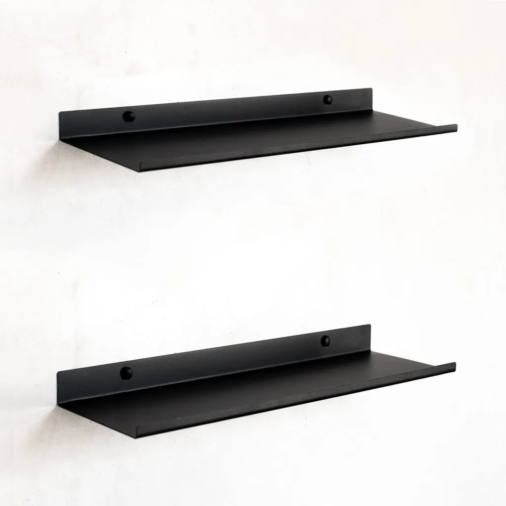 Étagères cuisine et salle de bain métal noir - Lot de 2 étagères 35cm