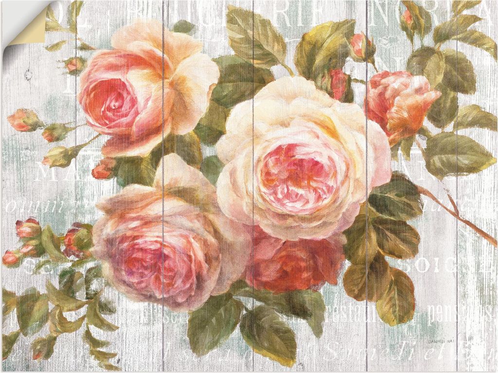 ARTland Wandbild, selbstklebend Vintage Rosen auf Holz Größe: 120x90 cm