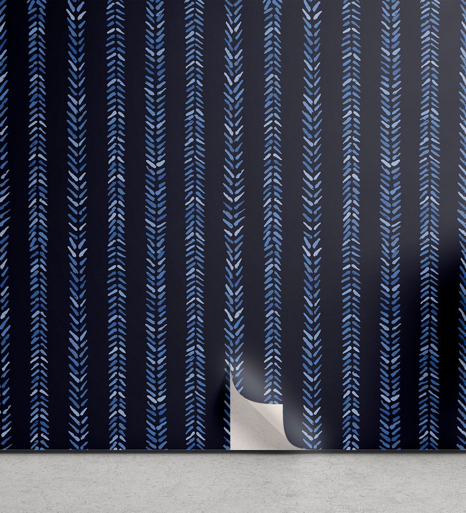 ABAKUHAUS Fischgräte abziehbare & klebbare Tapete für Zuhause, Blau Schwarz-Weiß-Kunst, selbstklebendes Wohnzimmer Küchenakzent, 33 cm x 250 cm...