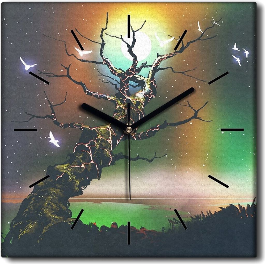 Coloray Uhr auf Leinwand 30x30 cm Wand Uhr Dekoration Wohnzimmer Segeltuch schwarze Hände -Nachtjungenkugel