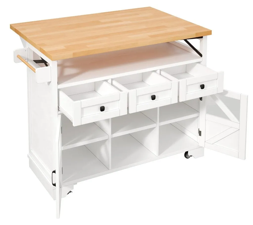 Chariot de service avec table rabattable, éclairage LED, 3 tiroirs blancs - 13