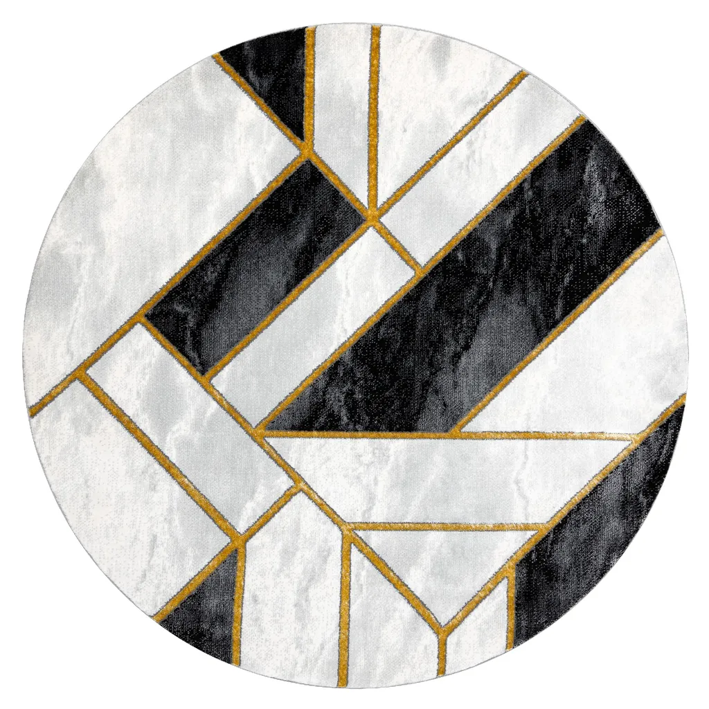 Grand tapis de salon rond design géométrique chic, effet marbre 120cm