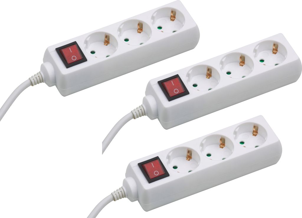 Meister Steckdosenleiste 3-fach 3er-Set 1,4 m Kabel weiß Produktbild 