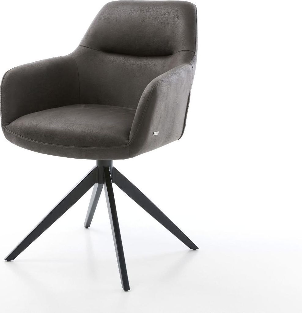 DELIFE Drehstuhl Pejo-Flex Mikrofaser Anthrazit Vintage Kreuzgestell breit Schwarz 360° drehbar Wippfunktion Taschenfederkern