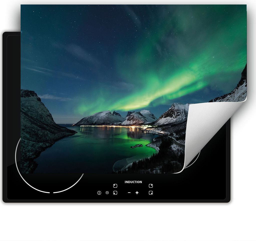 DarHaus Herdabdeckplatte 80x52 cm Anti Rutsch Matte Aufrollbar, Polarlicht