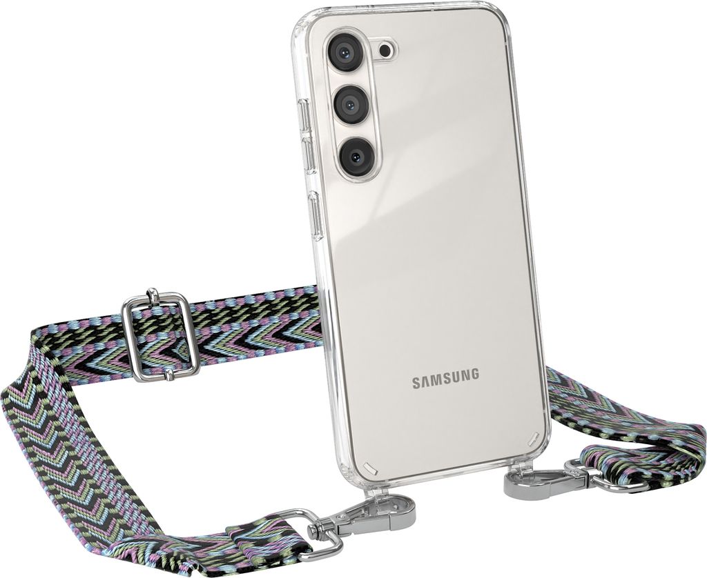 EAZY CASE Handykette - Verstellbarer Trageriemen kompatibel mit Samsung Galaxy S23, Handykordel mit transparenter Silikon-Hülle, Band in Lila