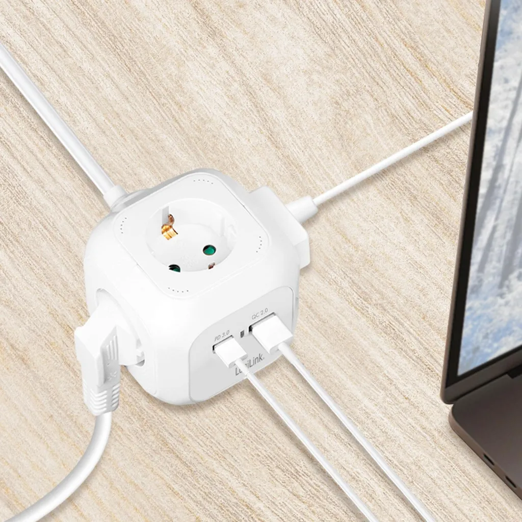 Power Cube Multiprise avec USB-A et USB-C PD 20W Charge Rapide Blanche