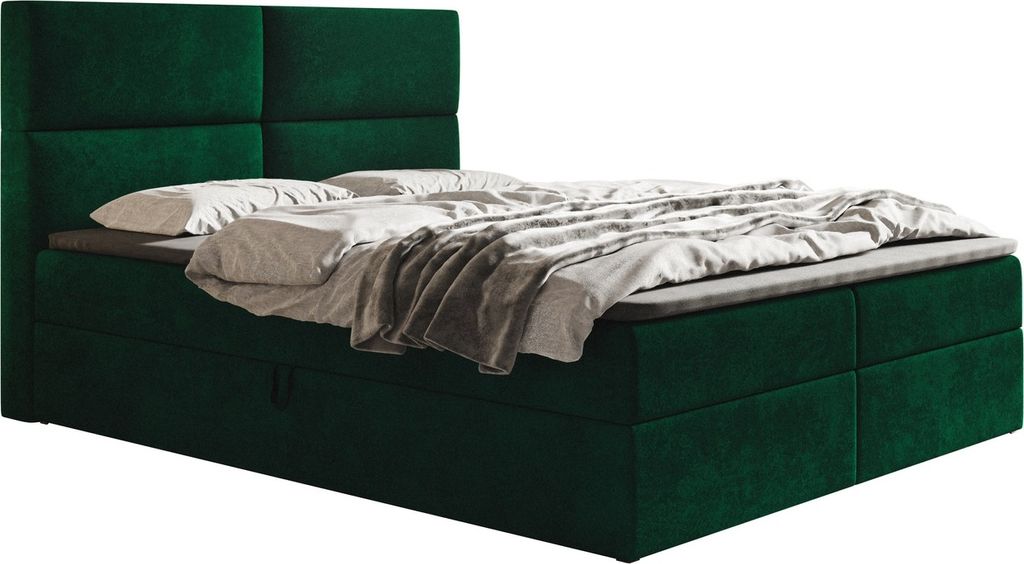 Boxspringbett 180x200 cm Coral - Matratze & Topper - Polsterbett, Modern Bett, Samtstoff - Doppelbett mit Zwei Bettkästen (Grün - Kronos 19)