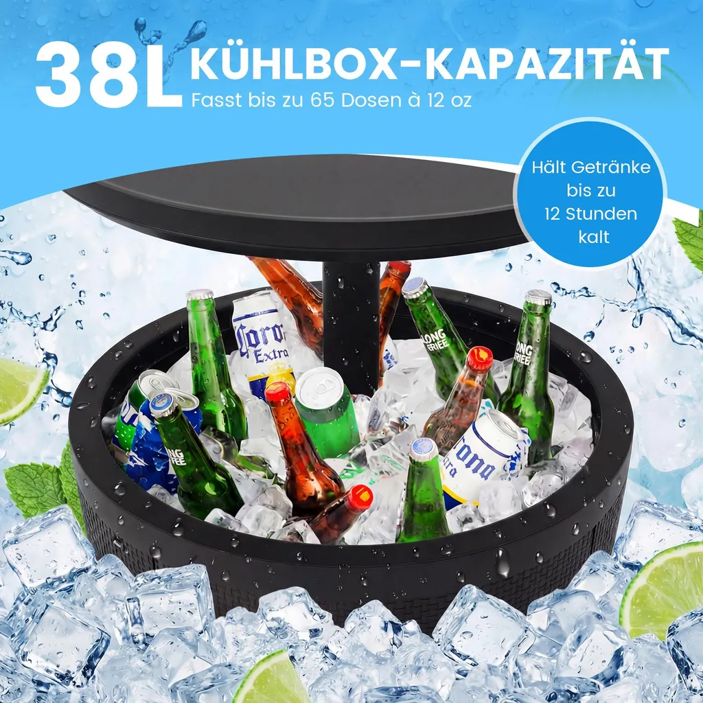 Table de Bar avec Glacière 38 L Résistante aux Intempéries Noire