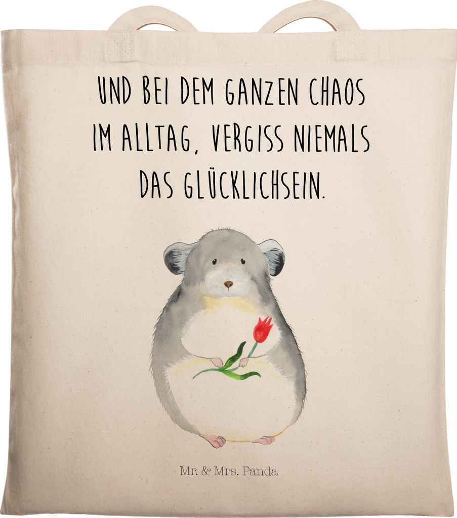 Mr. & Mrs. Panda Tote Bag Chinchilla Blume - Transparent - Geschenk, Beutel, Laptoptasche, Chinchillas, Büro, Einkaufstasche, Chaos, Shopping Tasc...