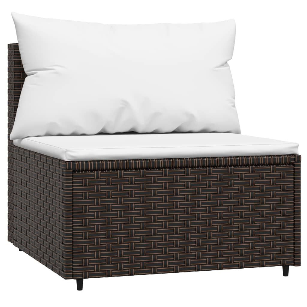 A single modular sofa piece with brown rattan weave and white cushions, presented on a white background.