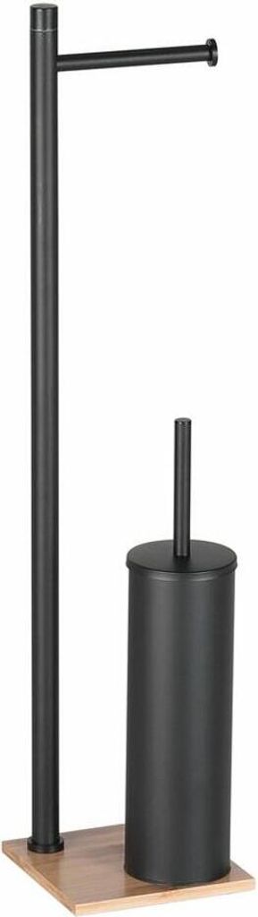 TRILLY Ständer mit Toilettenpapierhalter und WC-Bürste, eckig, schwarz matt/Bambus