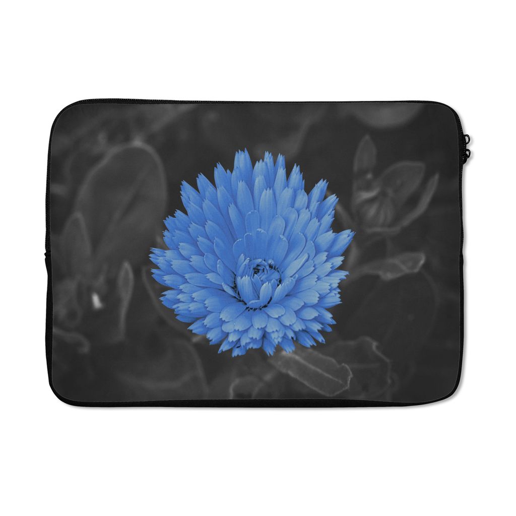 MuchoWow Laptop Hülle 13 Zoll Blumen - Schwarz - Weiß - Blau Laptoptasche - Laptophülle - Sleeve - Rundumschutz