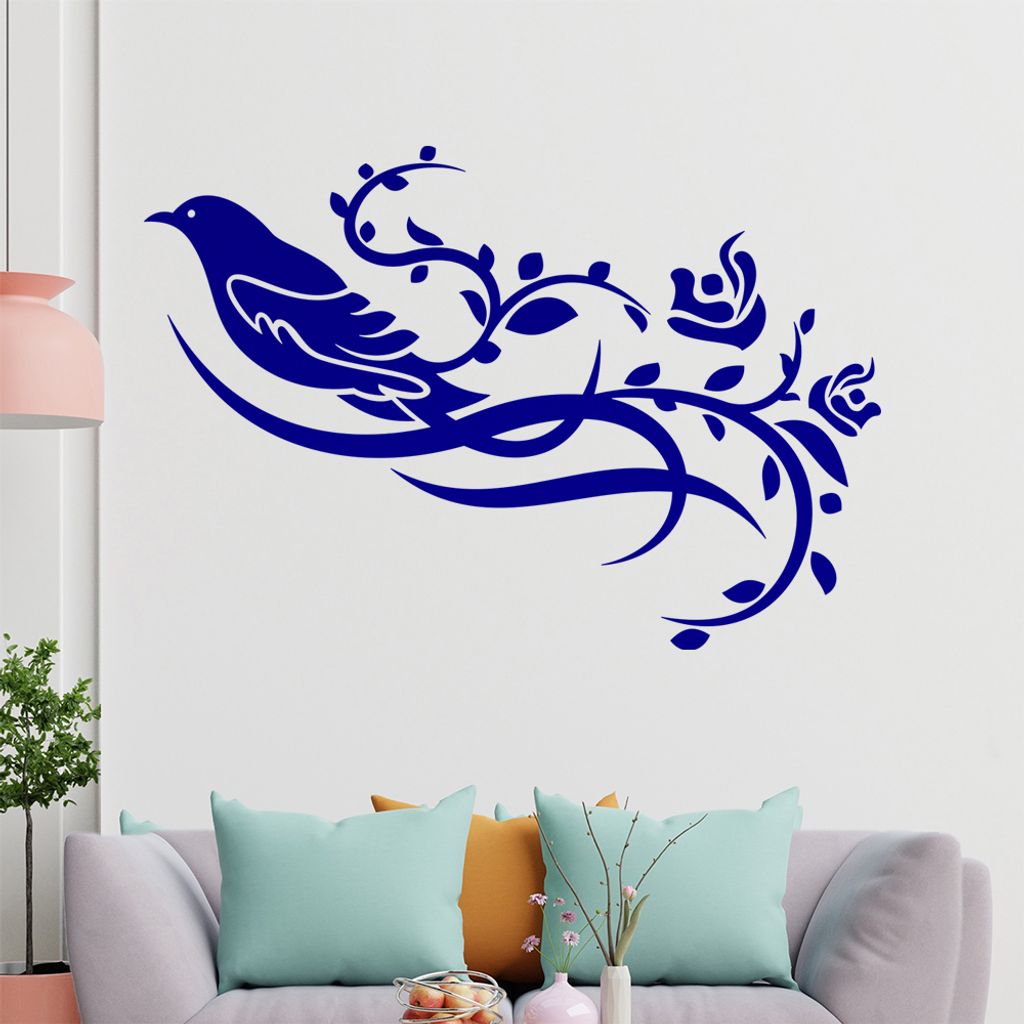 Vogel Ranke Blüte Wandtattoo in 6 Größen - Wandaufkleber Wall Sticker - Dekoration, Küche, Wohnzimmer, Schlafzimmer, Badezimmer