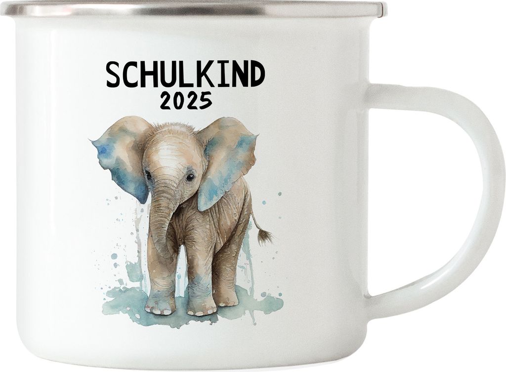 Schulkind 2025 Elefant Emaille Tasse Schuleinführung Sohn Produktbild 