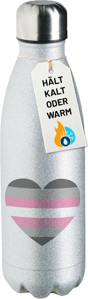 Huuraa Trinkflasche Demigirl Pride Flagge LGBTQ Herz 500ml Silver Edelstahl Wasserflasche Trinkflasche Geschenkidee