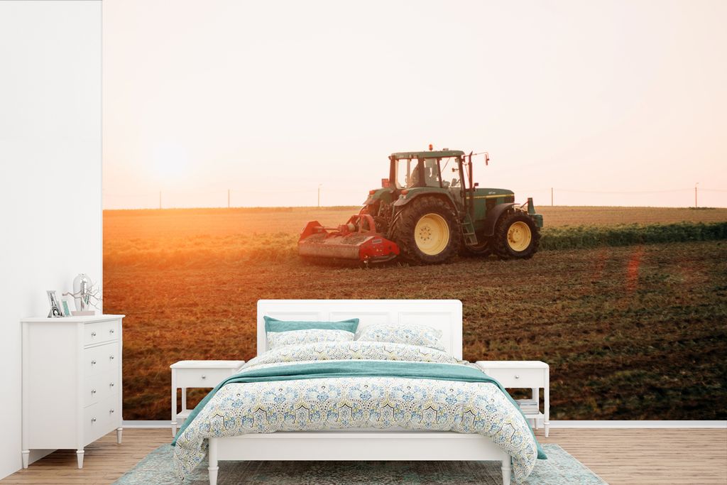 MuchoWow Fototapete für Wohnzimmer oder Schlafzimmer Wandtapete Vinyl Motivtapete Traktor - Feld - Bauernhof - Landwirt - Horizont - 600x400 cm ...