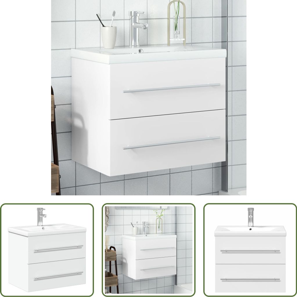 The Living Store Waschbeckenunterschrank mit Einbaubecken Weiß