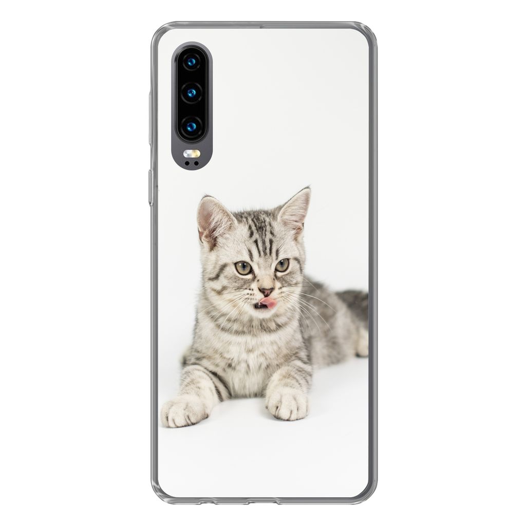MuchoWow Handyhülle Schutzhülle Hülle für Huawei P30 Kitten - Weiß - Sohle - Mädchen - Kinder - Jungen - Kind Silikon Softcase Handy Hülle...