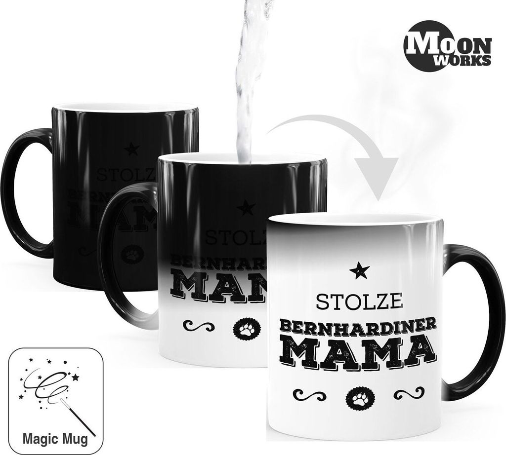 Zaubertasse Farbwechsel Tasse Stolze Bernhardiner Mama Besitzerin Hundemama Hundebesitzer Hundeliebhaberin Dog MoonWorks weiß Magic-Tasse