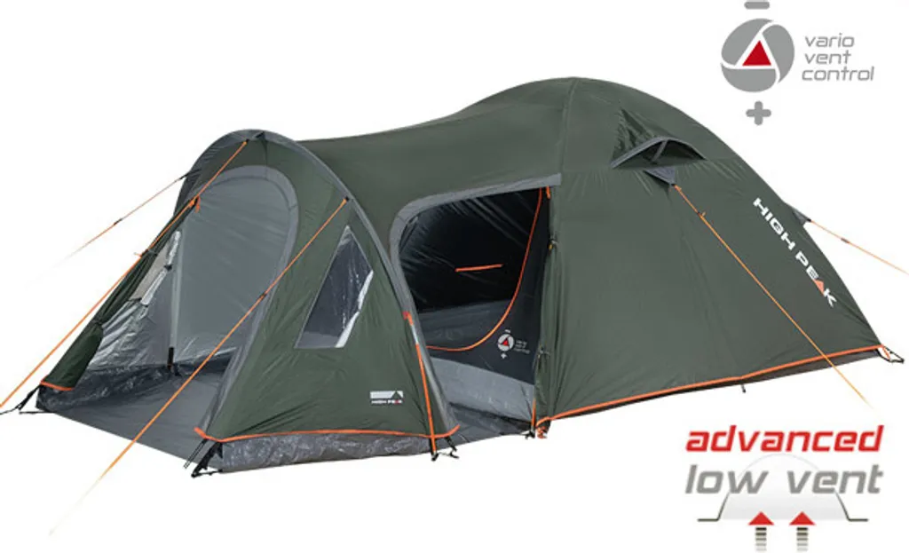 Tente High Peak Kira 4.1 avec auvent spacieux et système Vario Vent 4p