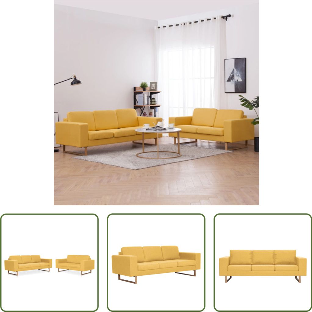 The Living Store 2-tlg. Sofagarnitur Stoff Gelb