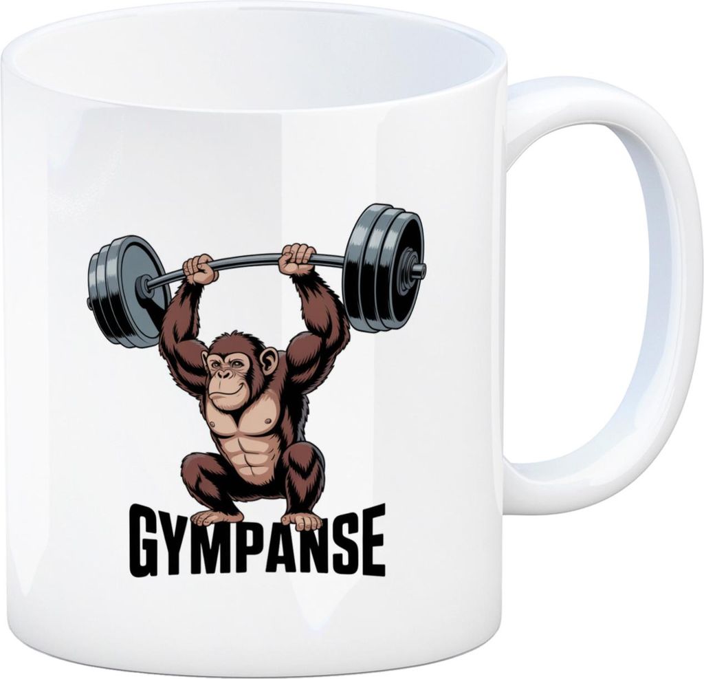 GYMPANSE Fitness Kaffeebecher Schimpanse mit Hantel