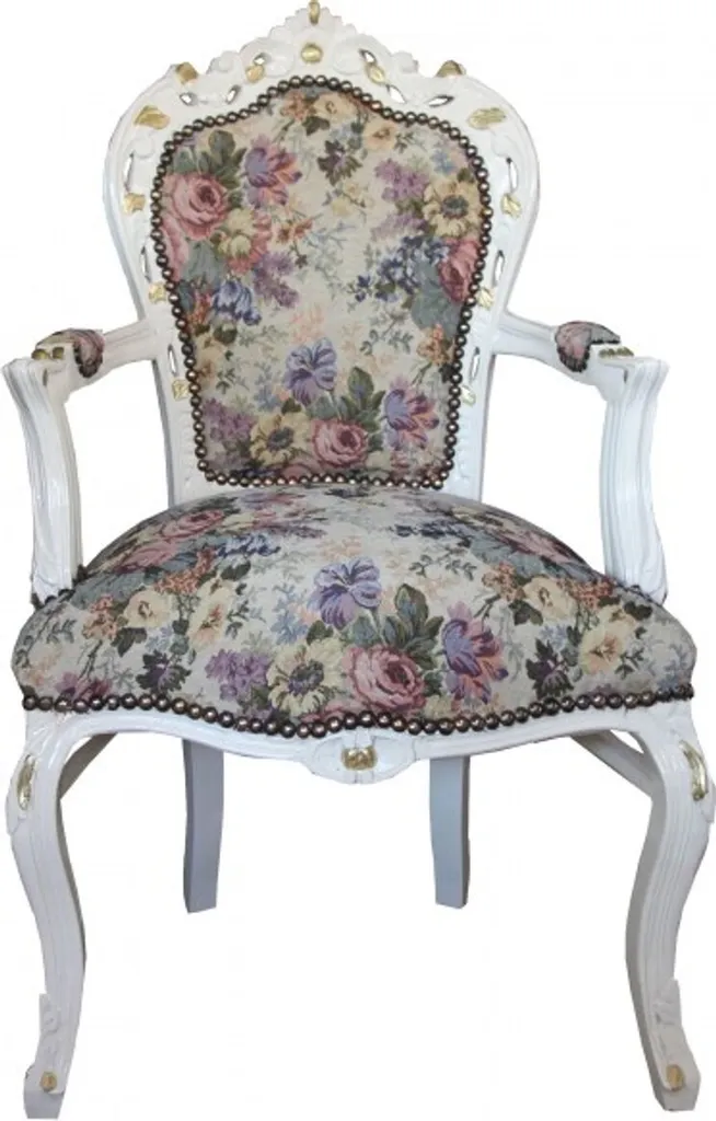 Chaise de Réception Baroque Floral Crème Or idéale pour Salon de Luxe