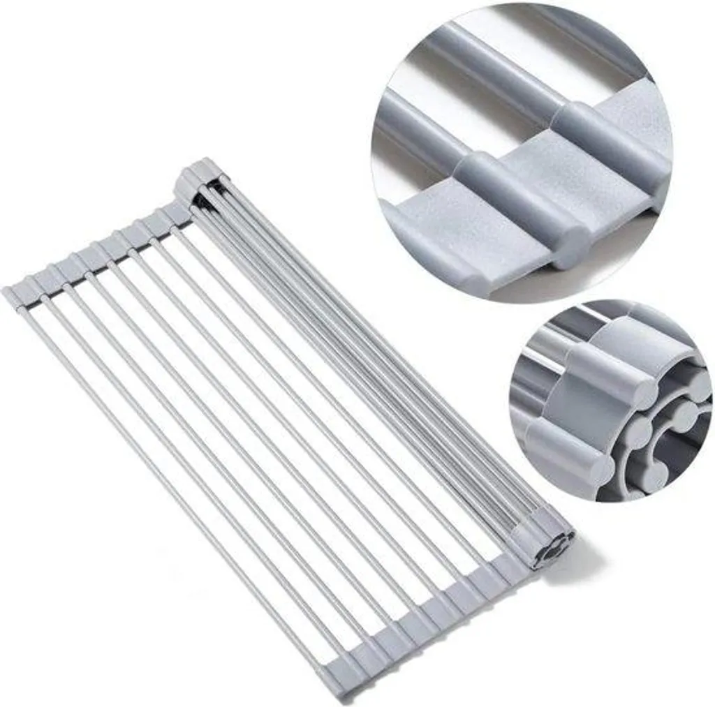 Égouttoir Anti-Rouille Inox 18 Alvéoles Gris 33x43 cm Séchage Hygiénique