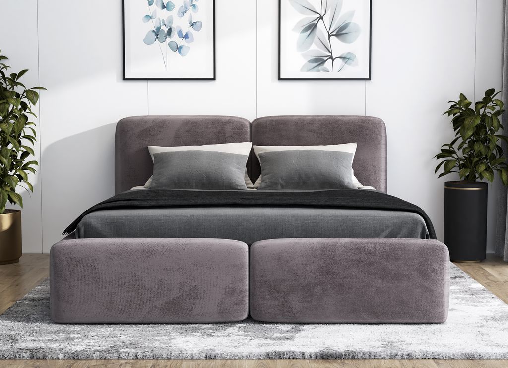Polsterbett OLKE -OM 160 x 200 mit Bettkasten. Farbe: Grau