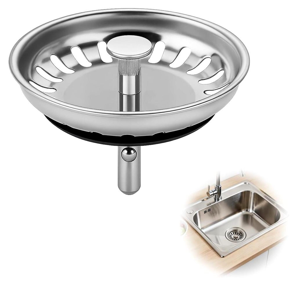 Universeller Spüle Stöpsel - Abflussstopfen 80 mm, Höhenverstellbares Abflusssieb, Edelstahl Abflussstopfen für Küche Spülbecken