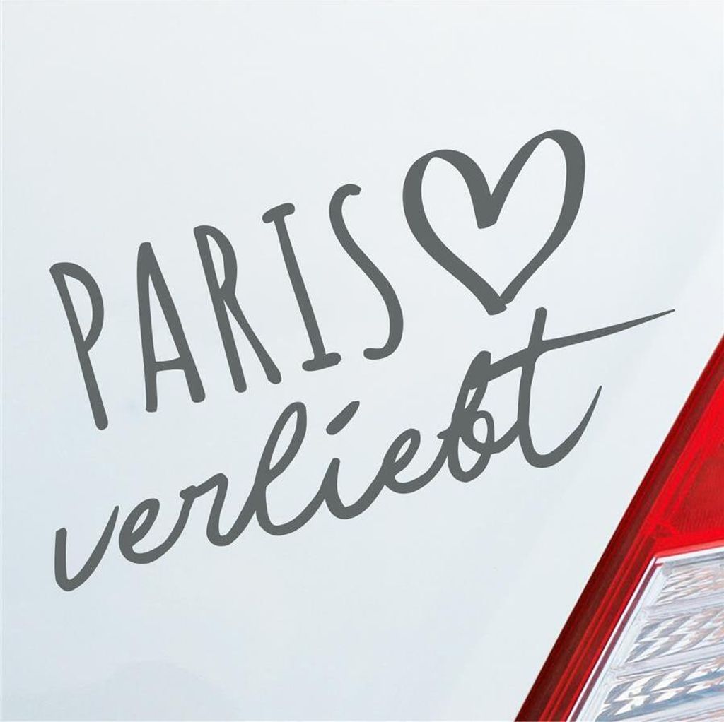 Auto Aufkleber Paris verliebt Herz Stadt Heimat Liebe Car 19x10 cm Grau Sticker Heckscheibenaufkleber