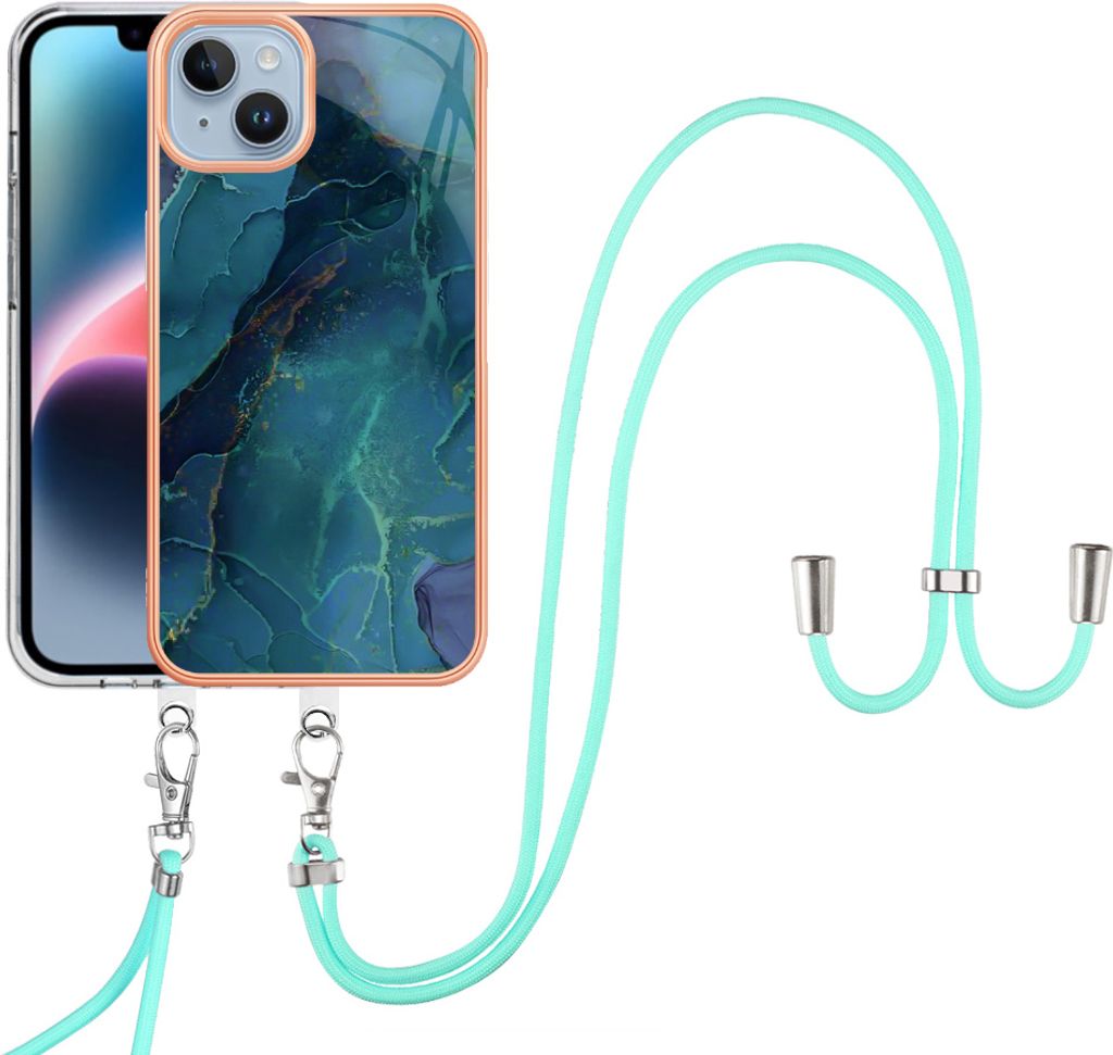 iPhone 15 Handykette Hülle, Muster TPU Bumper Schutzhülle mit verstellbarem Tragegurt für iPhone 15 Grün
