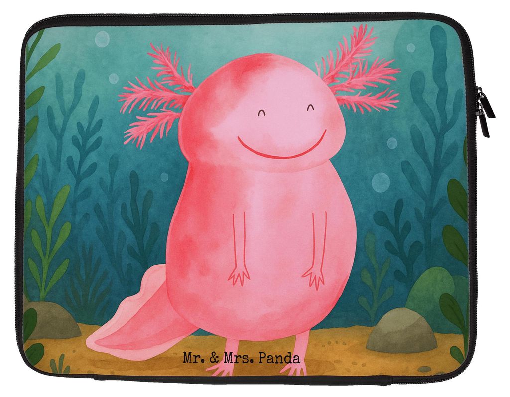 Mr. & Mrs. Panda Laptop Tasche Axolotl Glücklich Design 20 x 28 cm - Weiß - Geschenk, Lurch, gut Gelaunt, Sleeve, Motivation, Laptoptasche, Gute ...